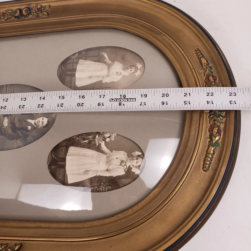 Antique Bubble Glass Frame Gold Floral Arched Multi Opening Collage 15x23